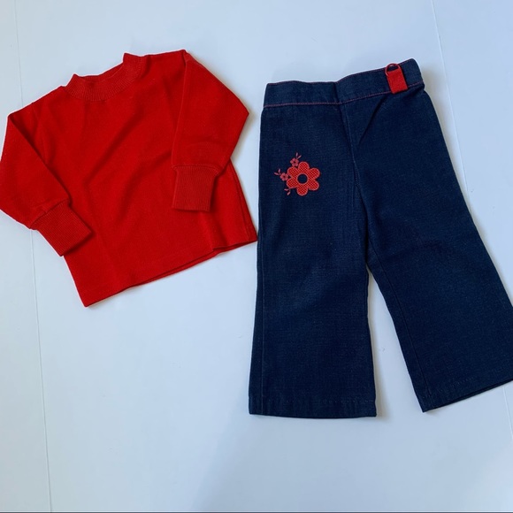 healthtex Other - Kids Flare Leg Denim Jeans Size 2T Vintage and Red Mock Neck Shirt